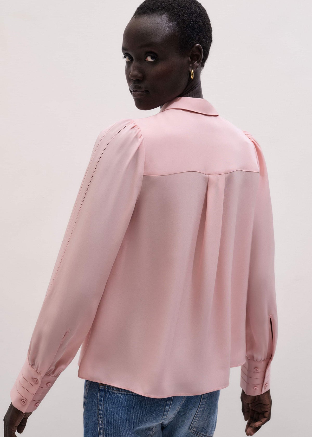 Pink Silk Feminine Embroidered Fluid Straight Blouse | ME+EM Clothing