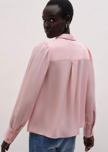 Pink Silk Feminine Embroidered Fluid Straight Blouse | ME+EM Clothing