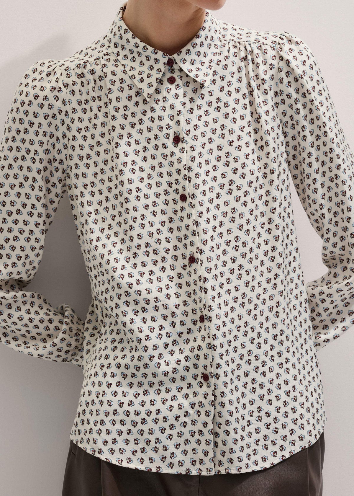Cream Micro Paisley Print Blouse + Tie | ME+EM Clothing