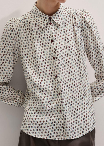 Cream Micro Paisley Print Blouse + Tie | ME+EM Clothing