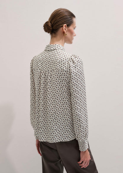 Cream Micro Paisley Print Blouse + Tie | ME+EM Clothing