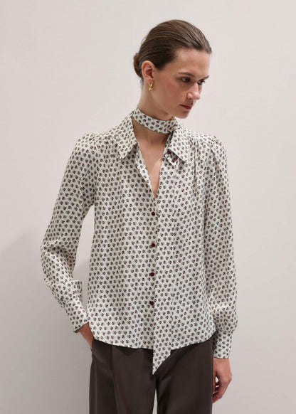 Cream Micro Paisley Print Blouse + Tie | ME+EM Clothing