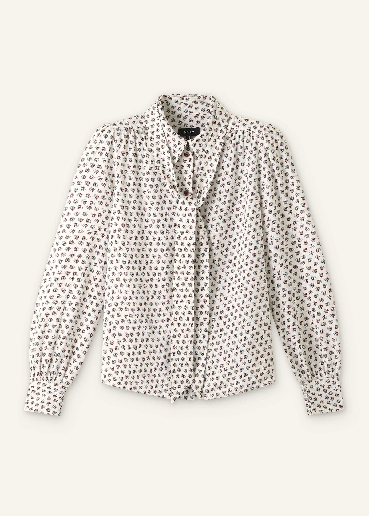 Cream Micro Paisley Print Blouse + Tie | ME+EM Clothing