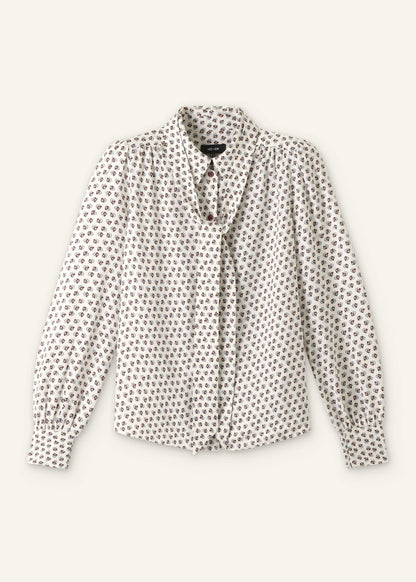 Cream Micro Paisley Print Blouse + Tie | ME+EM Clothing