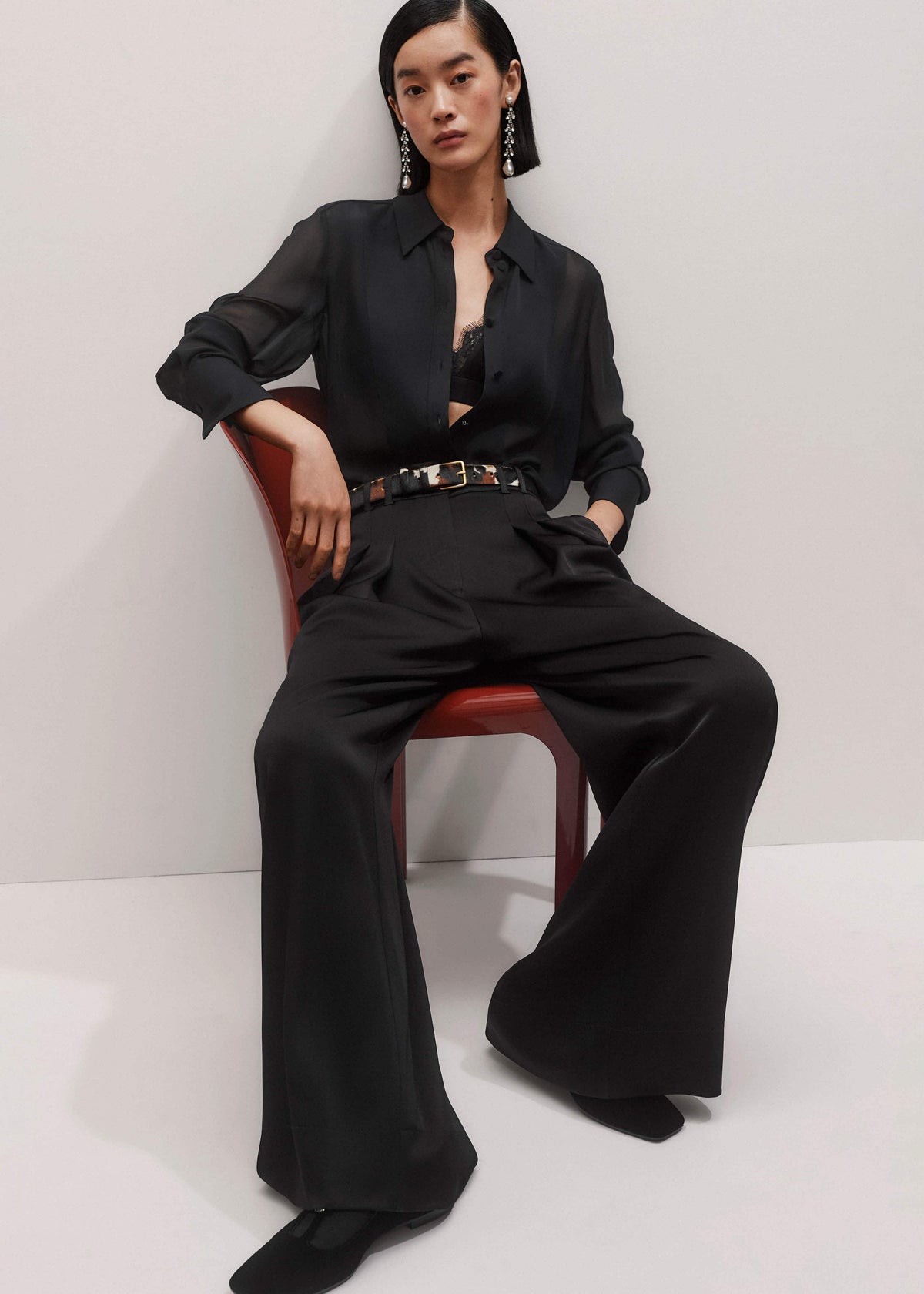 Black Sheer Silk Evening Blouse | ME+EM Clothing