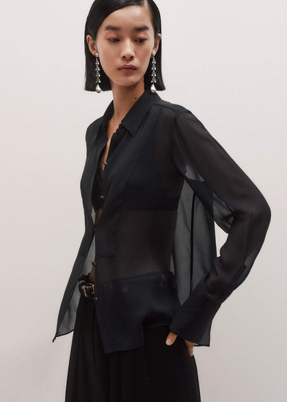 Black Sheer Silk Evening Blouse | ME+EM Clothing
