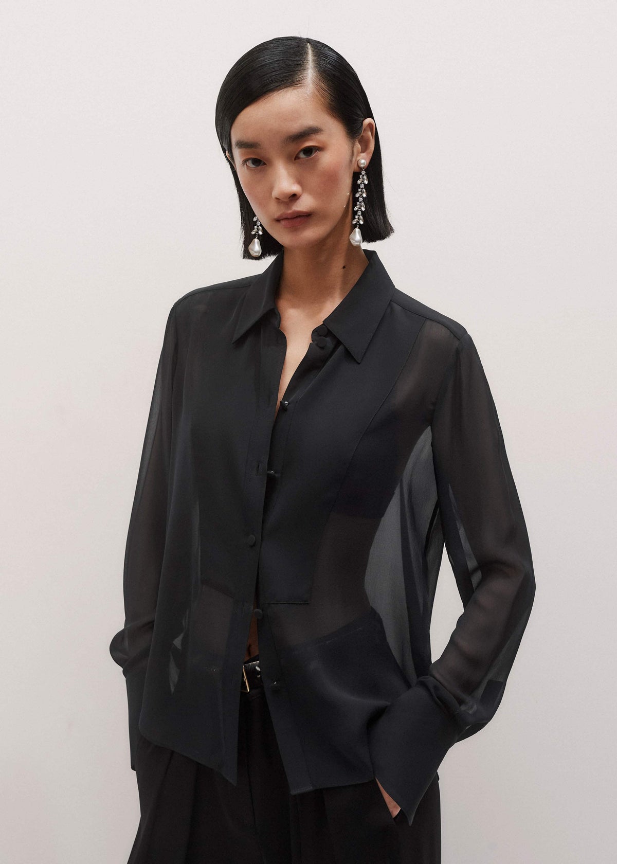 Black Sheer Silk Evening Blouse | ME+EM Clothing