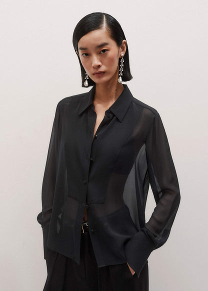 Black Sheer Silk Evening Blouse | ME+EM Clothing