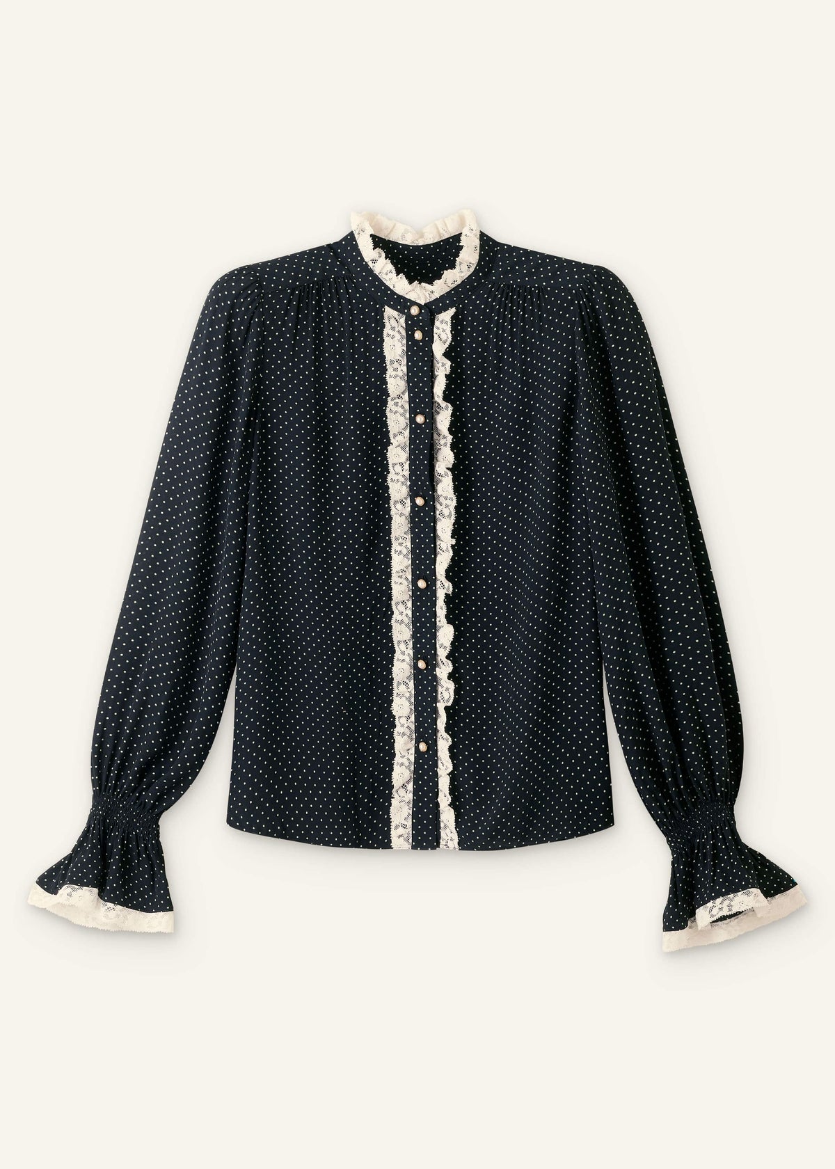 Black Micro Polka Dot And Lace Blouse | ME+EM Clothing