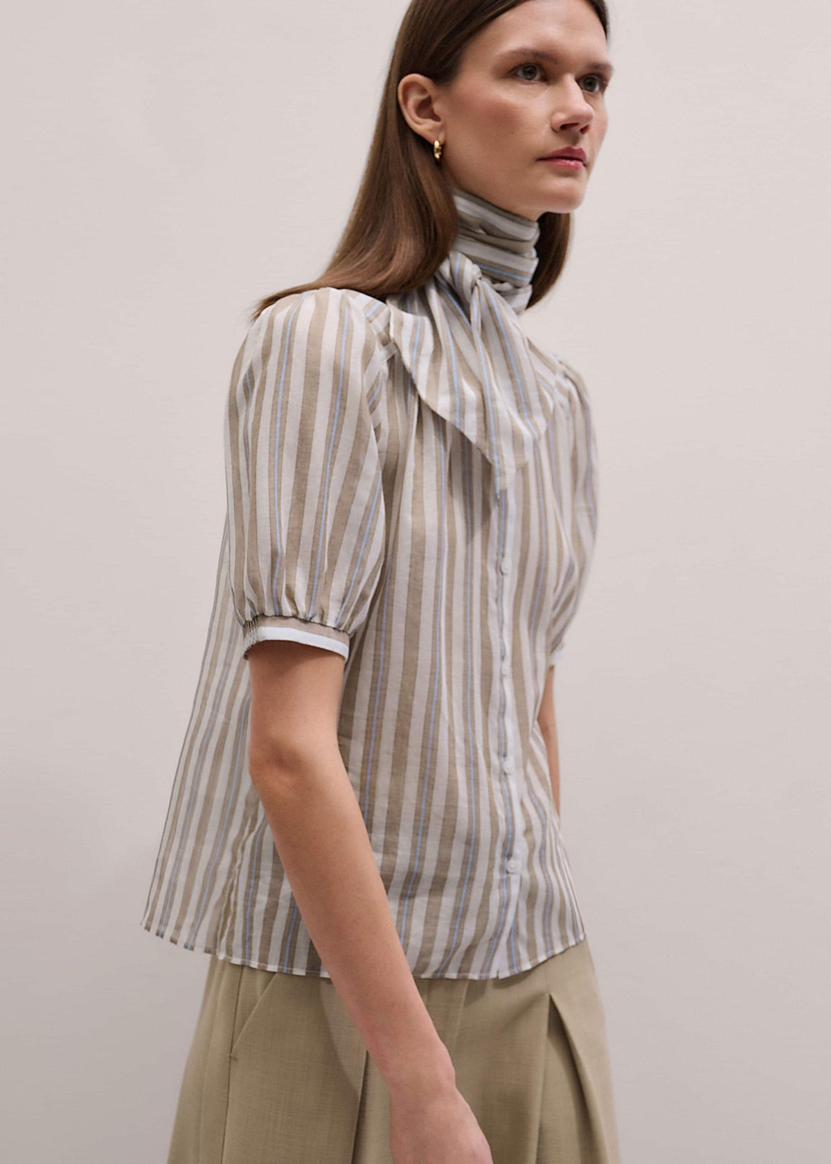 Brown Stripe Blouse + Tie | ME+EM Clothing