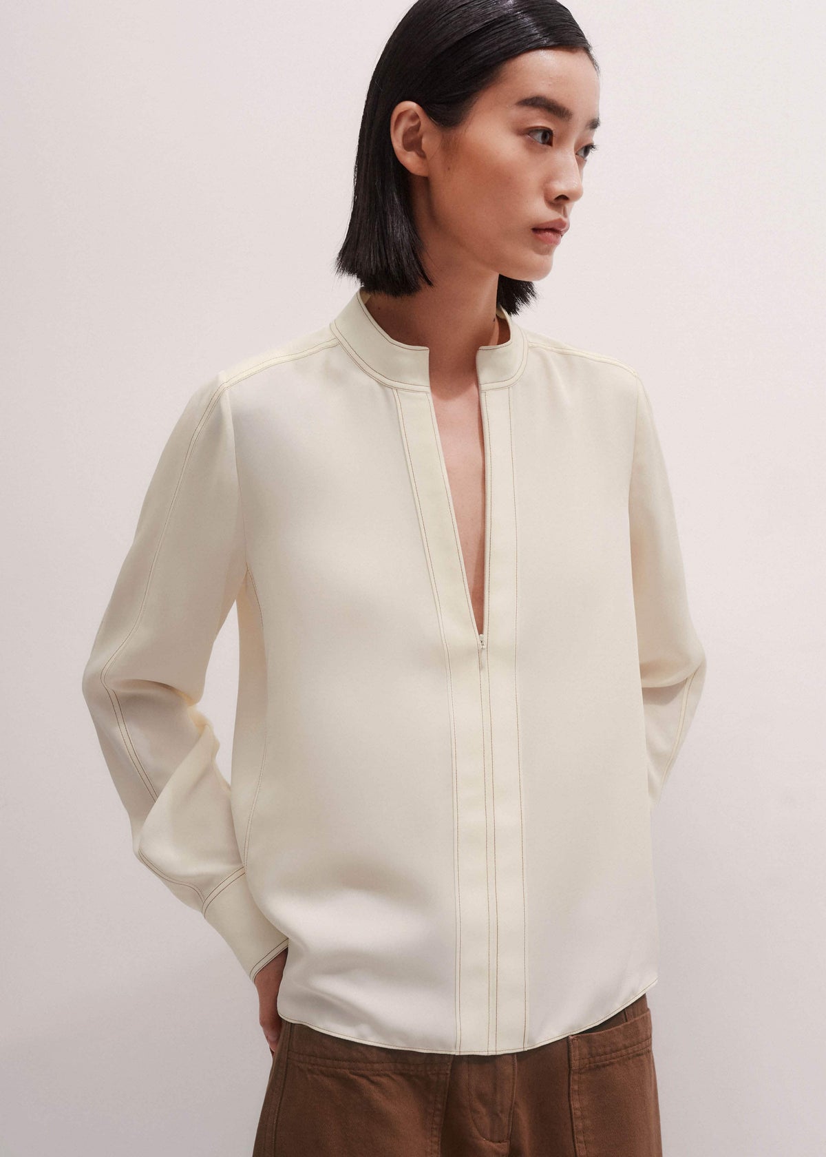 Cream High Neck Blouse + Tie | ME+EM Clothing