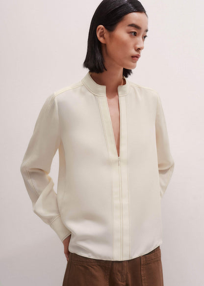 Cream High Neck Blouse + Tie | ME+EM Clothing