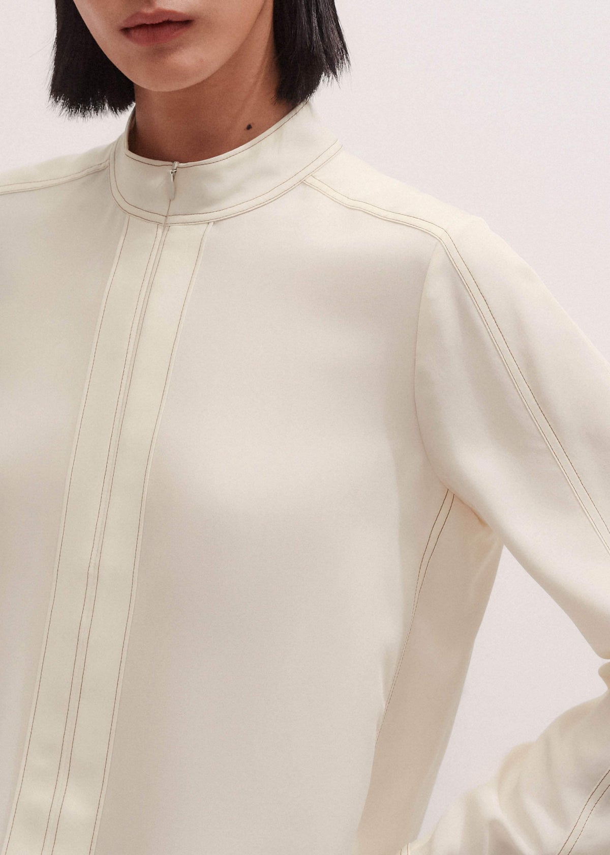 Cream High Neck Blouse + Tie | ME+EM Clothing