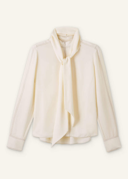 Cream High Neck Blouse + Tie | ME+EM Clothing