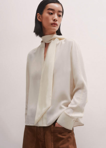 Cream High Neck Blouse + Tie | ME+EM Clothing