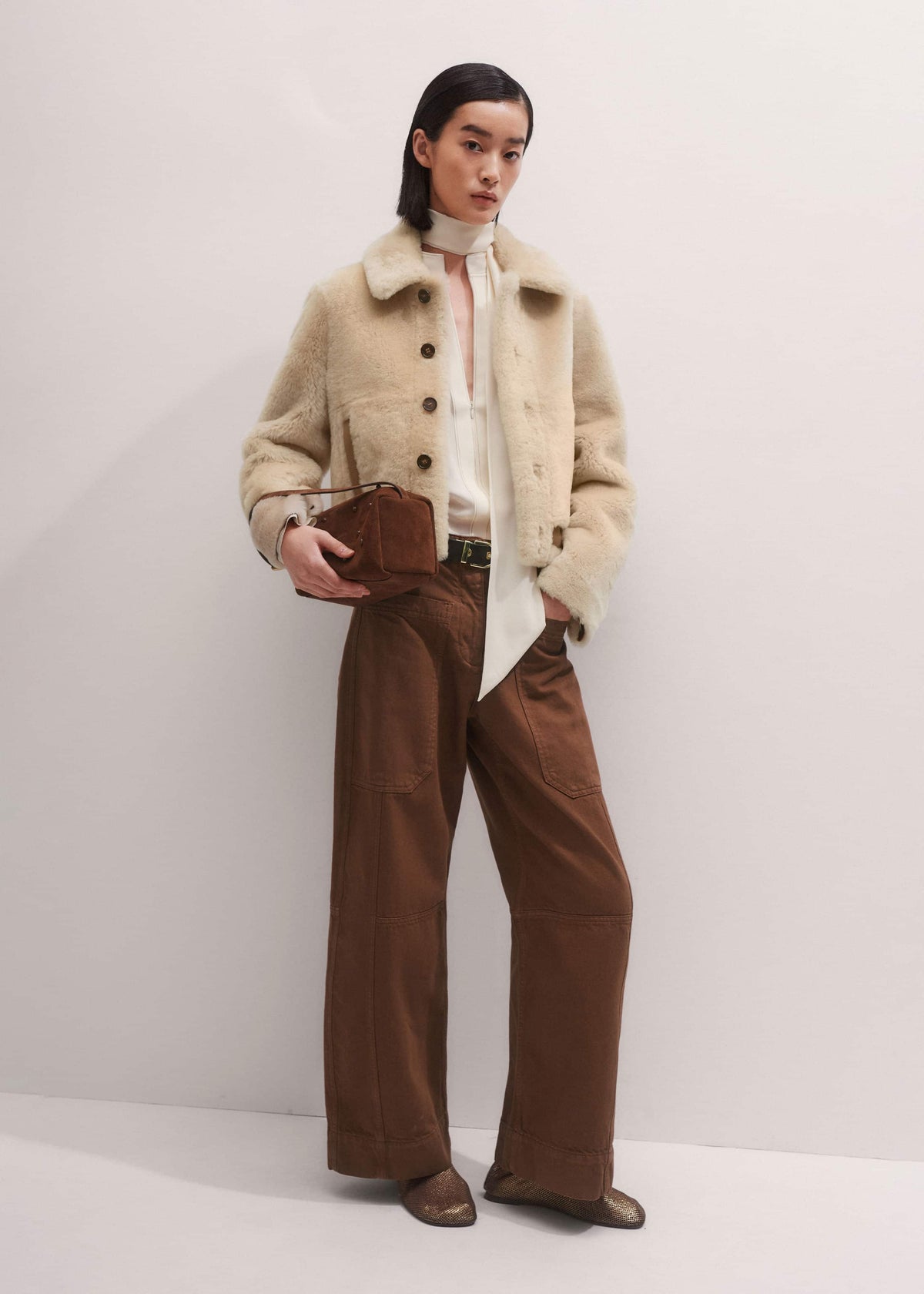 Cream High Neck Blouse + Tie | ME+EM Clothing