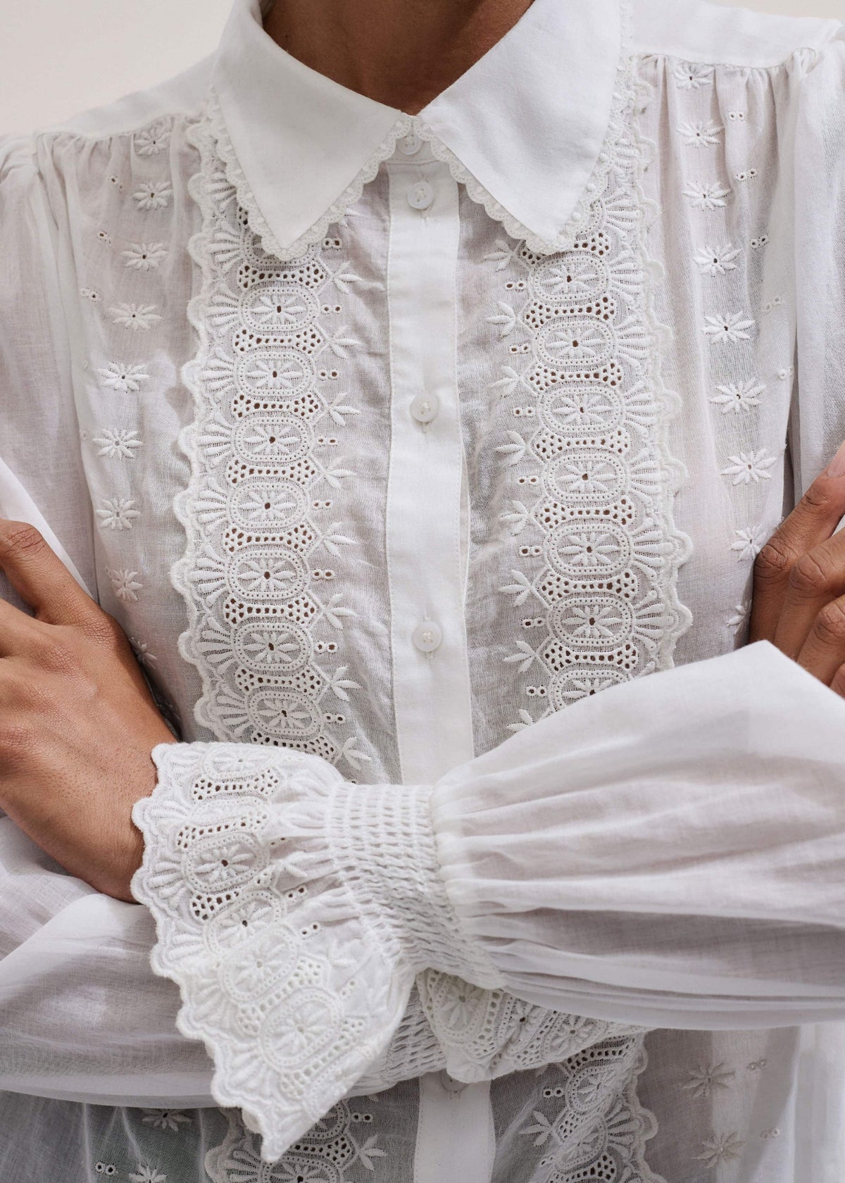 White Intricate Embroidery Blouse | ME+EM Clothing