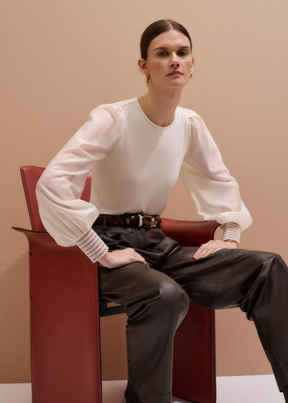 Cream Sheer Mixed Media Layering Blouse | ME+EM Clothing