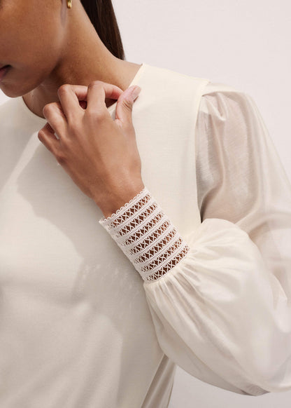 Cream Sheer Mixed Media Layering Blouse | ME+EM Clothing