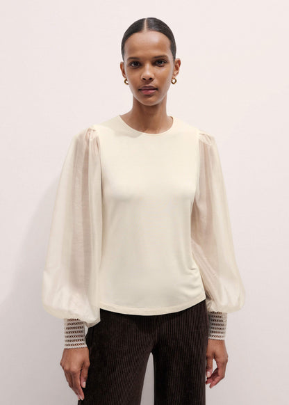 Cream Sheer Mixed Media Layering Blouse | ME+EM Clothing