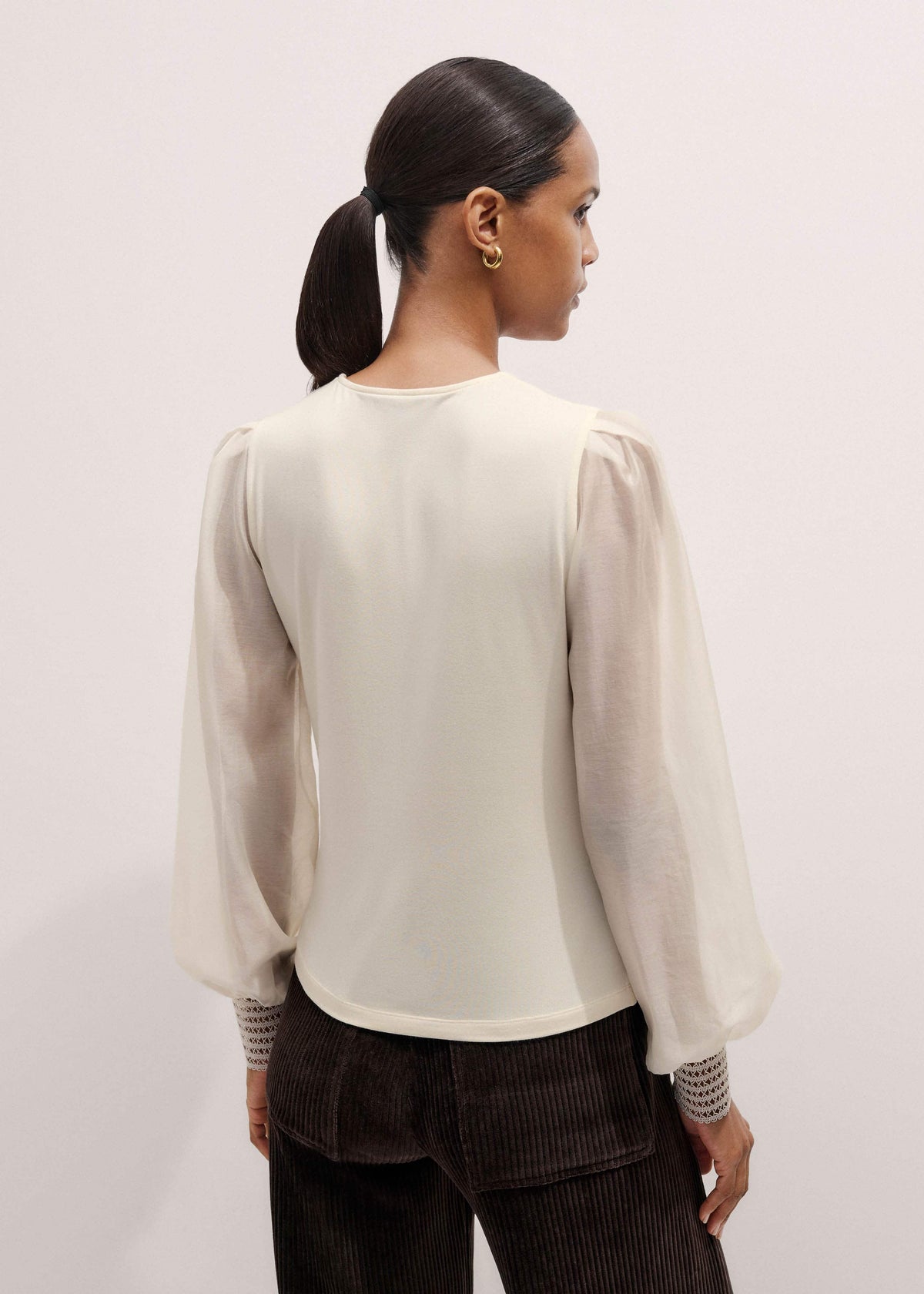 Cream Sheer Mixed Media Layering Blouse | ME+EM Clothing