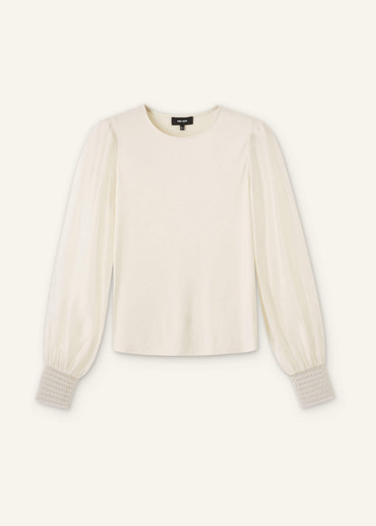 Cream Sheer Mixed Media Layering Blouse | ME+EM Clothing