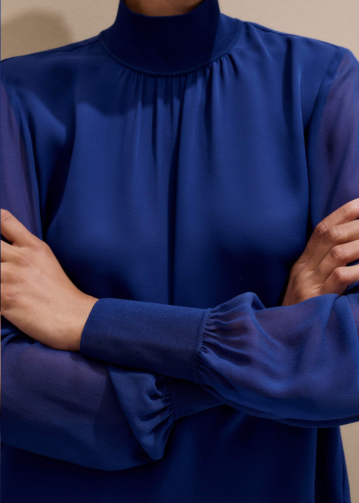 Blue Silk Chic Rib Straight Blouse | ME+EM Clothing