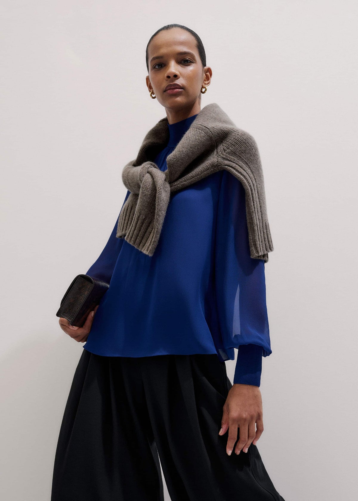 Blue Silk Chic Rib Straight Blouse | ME+EM Clothing