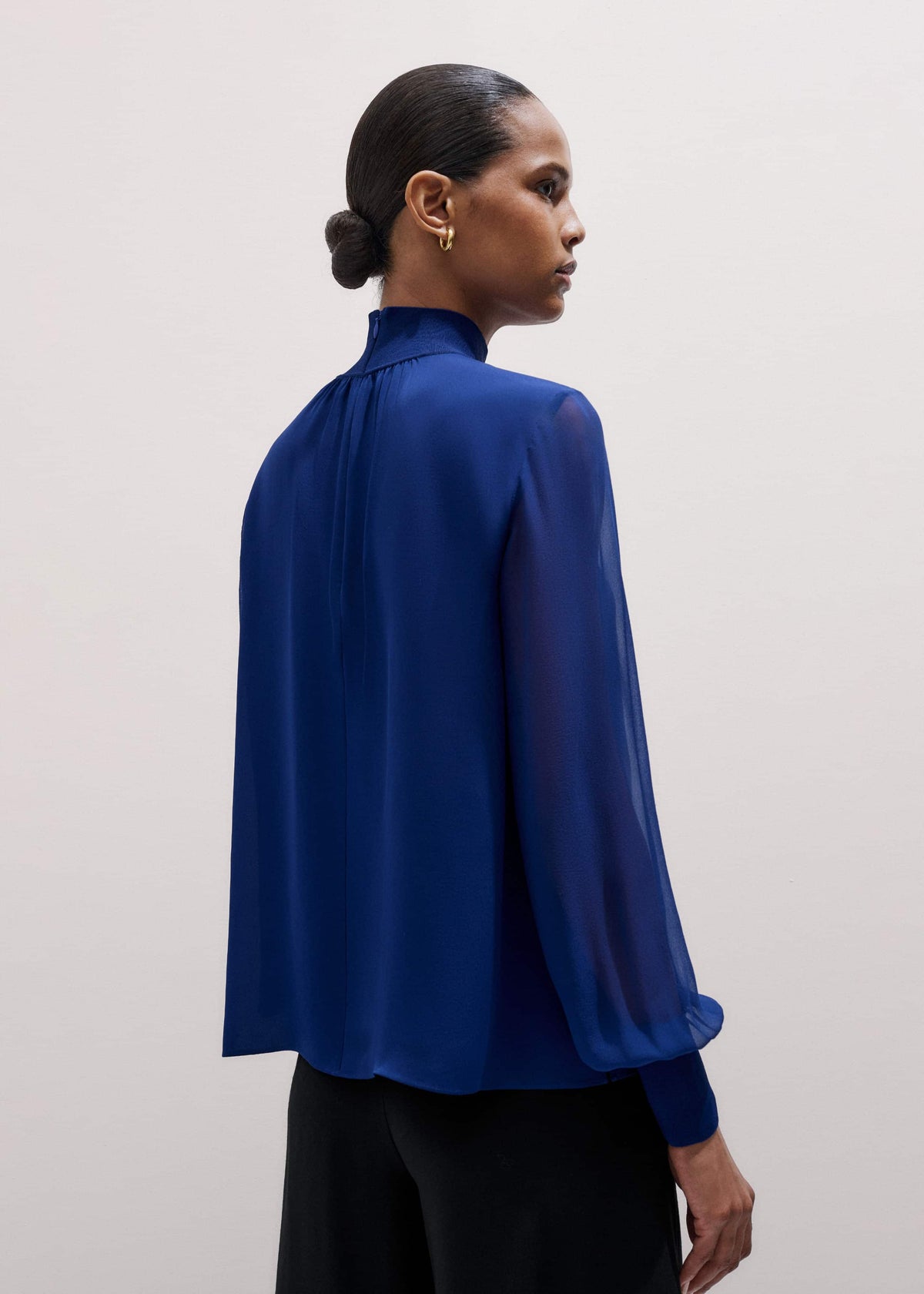 Blue Silk Chic Rib Straight Blouse | ME+EM Clothing