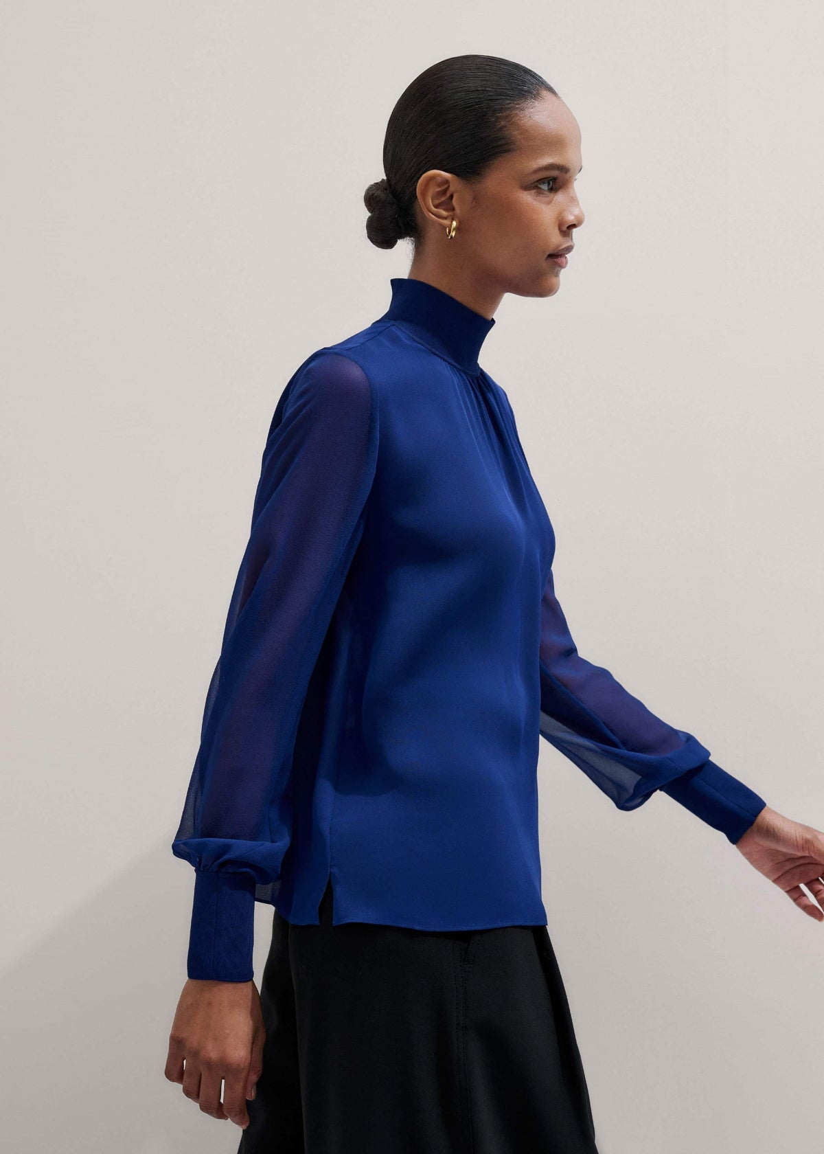 Blue Silk Chic Rib Straight Blouse | ME+EM Clothing