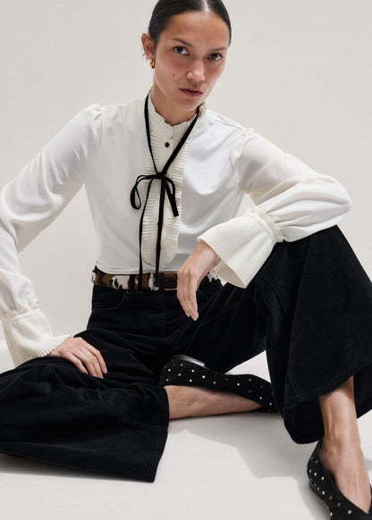 Cream Frill Neck Layering Blouse + Tie | ME+EM Clothing