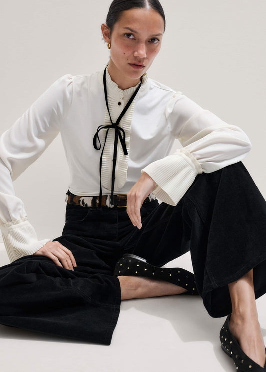 Cream Frill Neck Layering Blouse + Tie | ME+EM Clothing