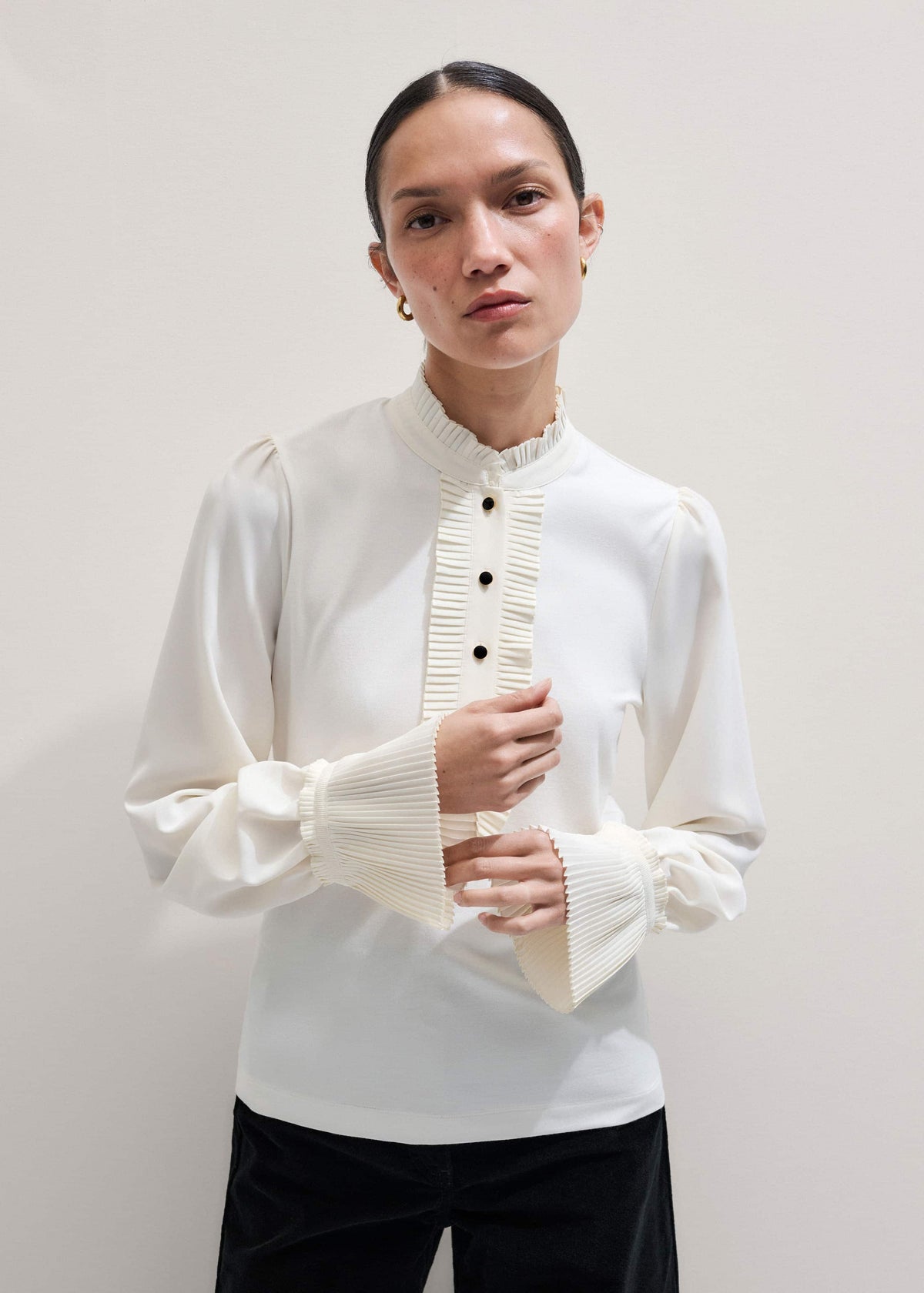 Cream Frill Neck Layering Blouse + Tie | ME+EM Clothing