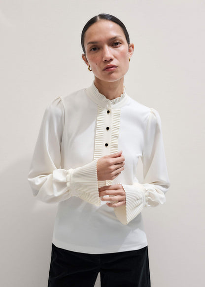 Cream Frill Neck Layering Blouse + Tie | ME+EM Clothing