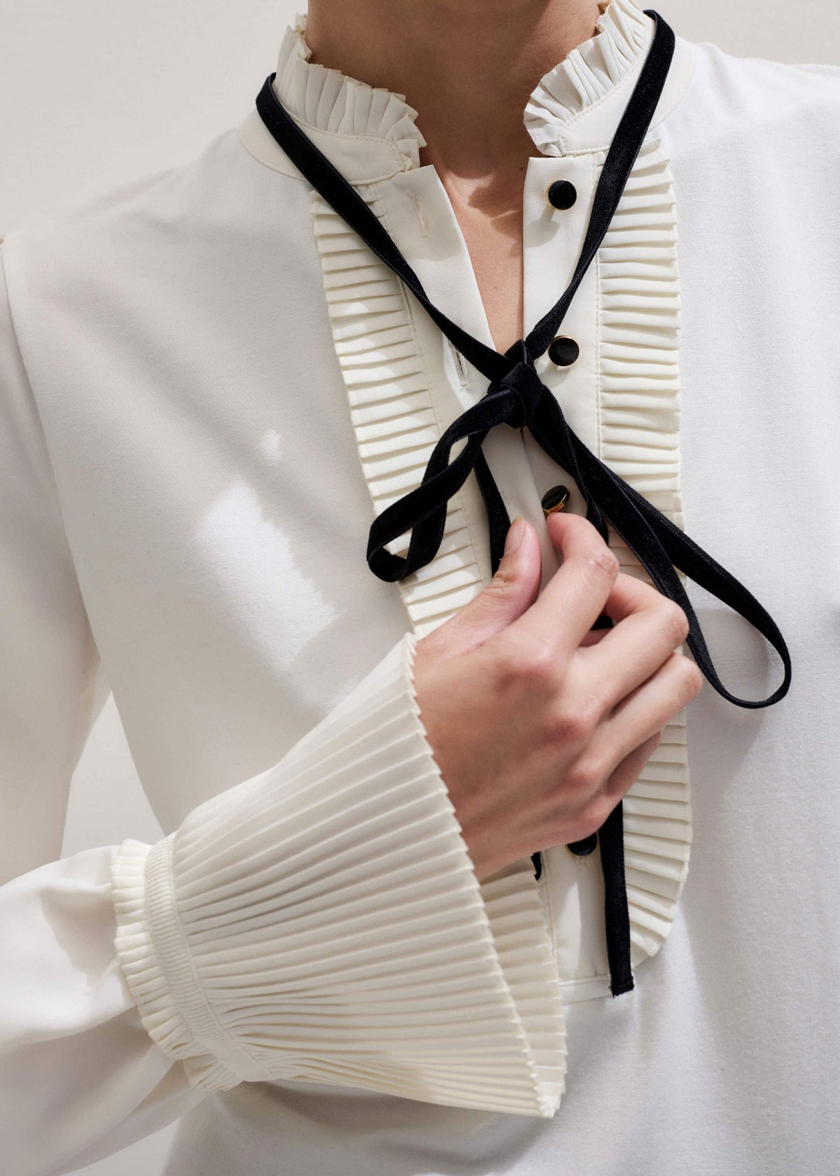 Cream Frill Neck Layering Blouse + Tie | ME+EM Clothing