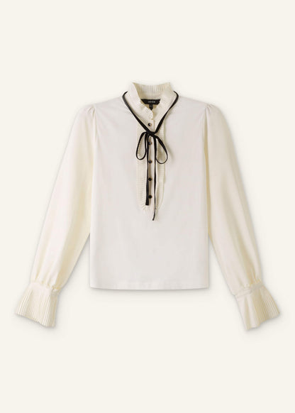 Cream Frill Neck Layering Blouse + Tie | ME+EM Clothing