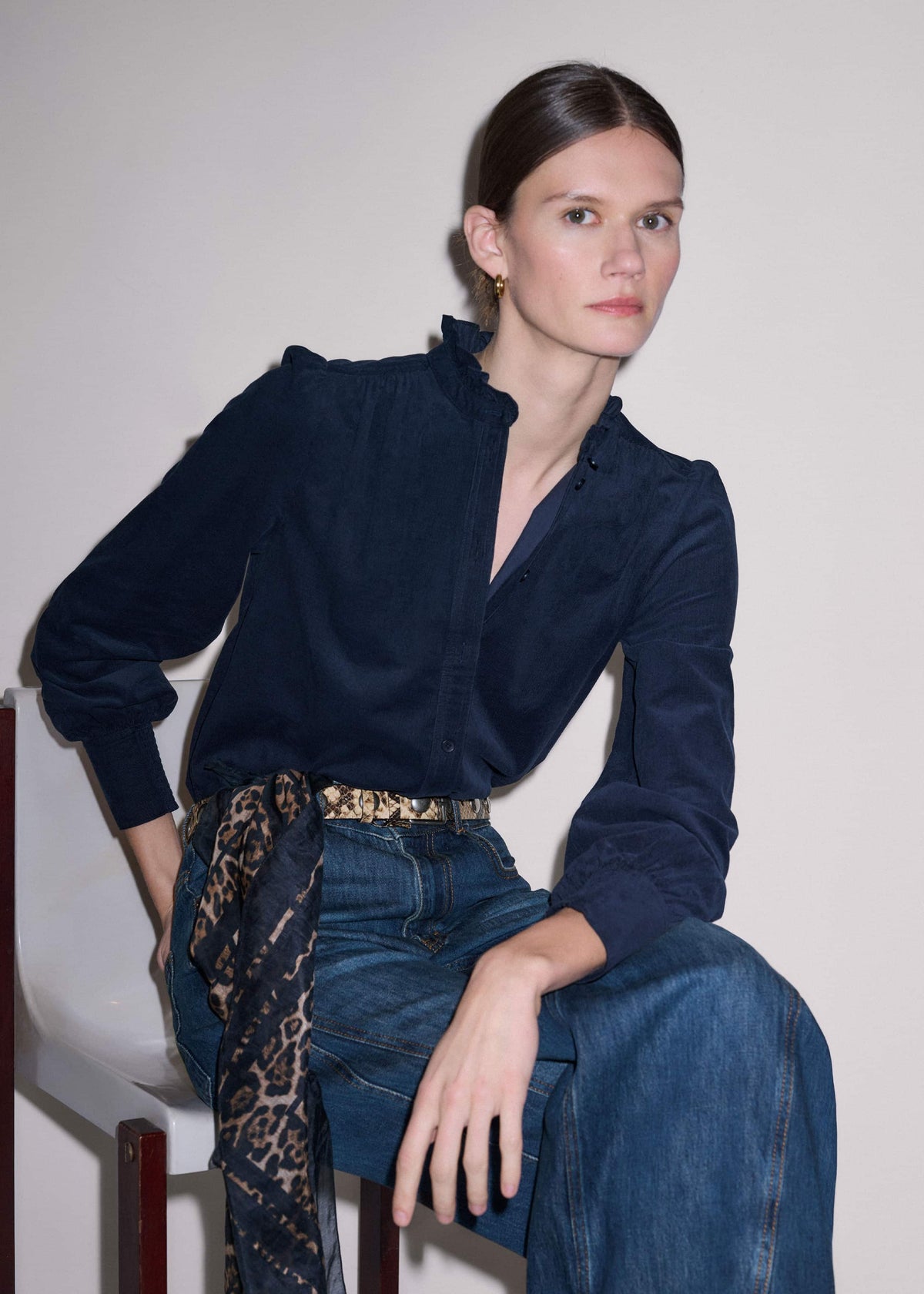 Navy Super Soft Micro Cord Blouse | ME+EM Clothing