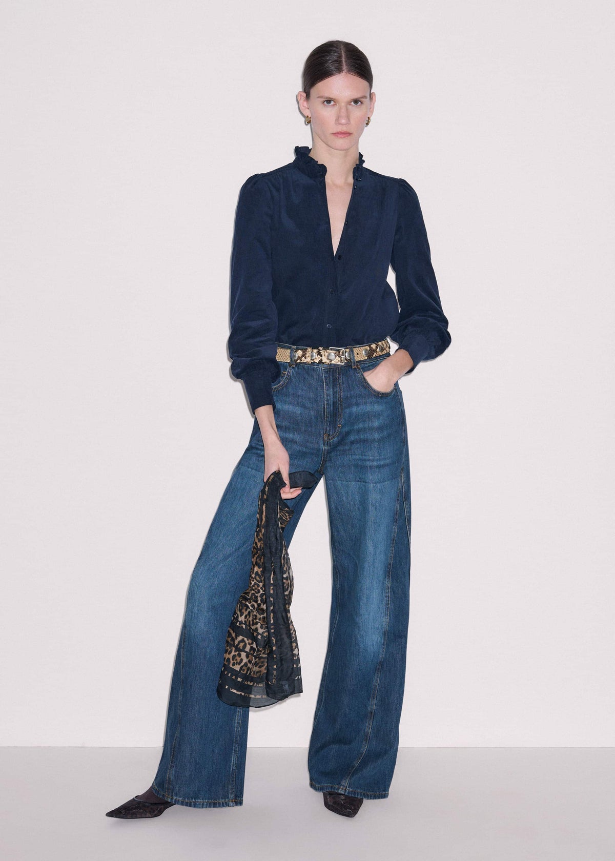 Navy Super Soft Micro Cord Blouse | ME+EM Clothing