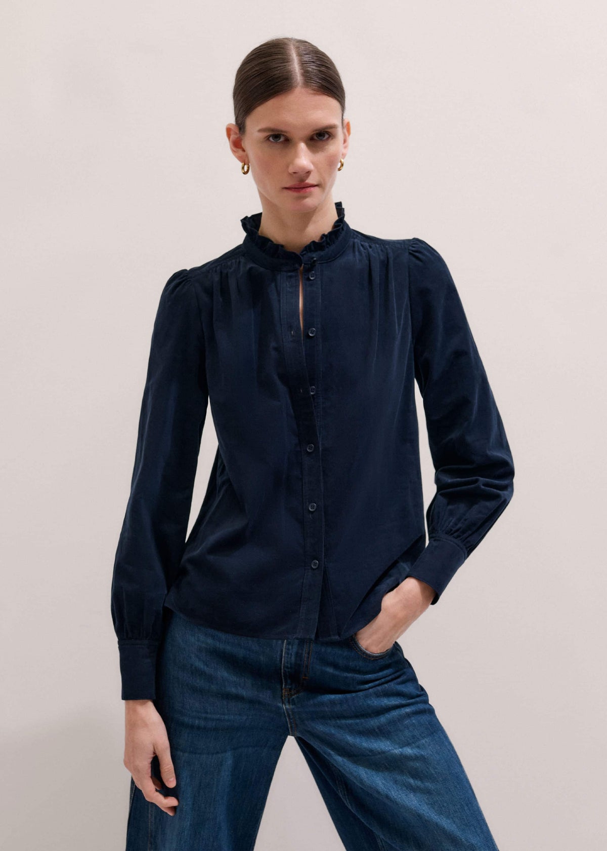 Navy Super Soft Micro Cord Blouse | ME+EM Clothing