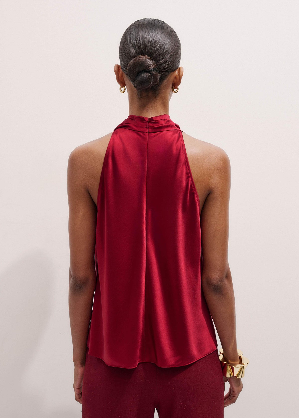 Red Silk Satin Halterneck Sleeveless Top | ME+EM Clothing