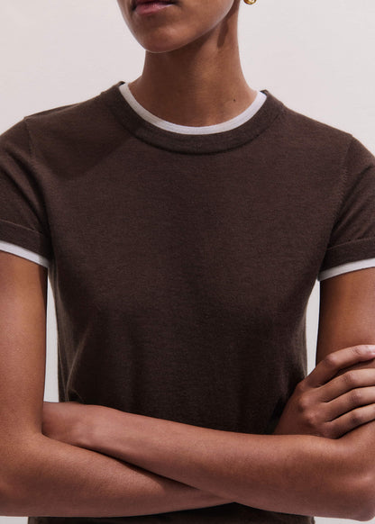 Brown Barely There Contrast Trim Knit Baby Tee | ME+EM Clothing