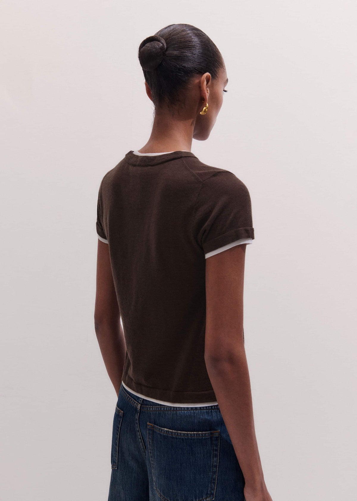 Brown Barely There Contrast Trim Knit Baby Tee | ME+EM Clothing