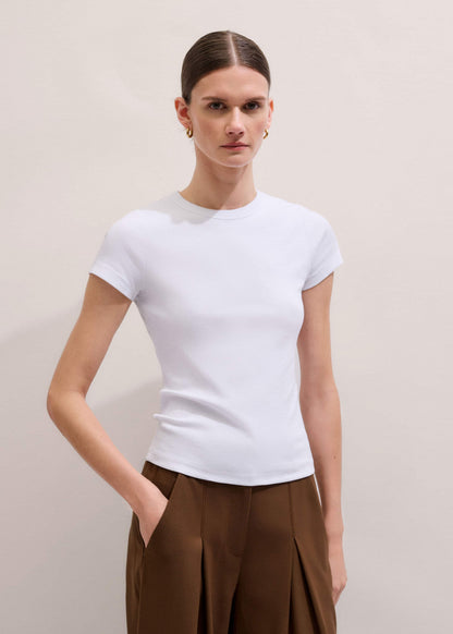 White Ultimate Fitted Rib Crew Neck Tee | ME+EM Clothing