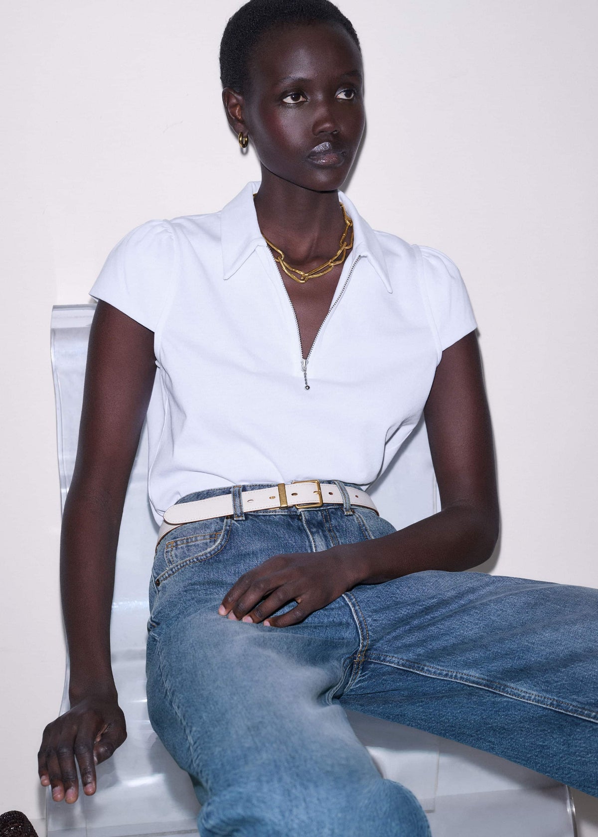 White Cap Sleeve Polo Tee | ME+EM Clothing