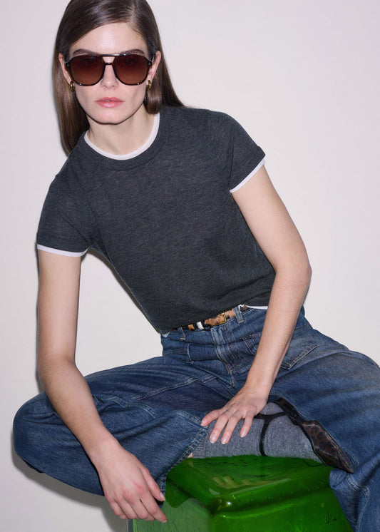 Grey Barely There Contrast Trim Knit Baby Tee | ME+EM Clothing