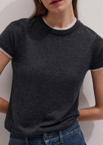 Grey Barely There Contrast Trim Knit Baby Tee | ME+EM Clothing