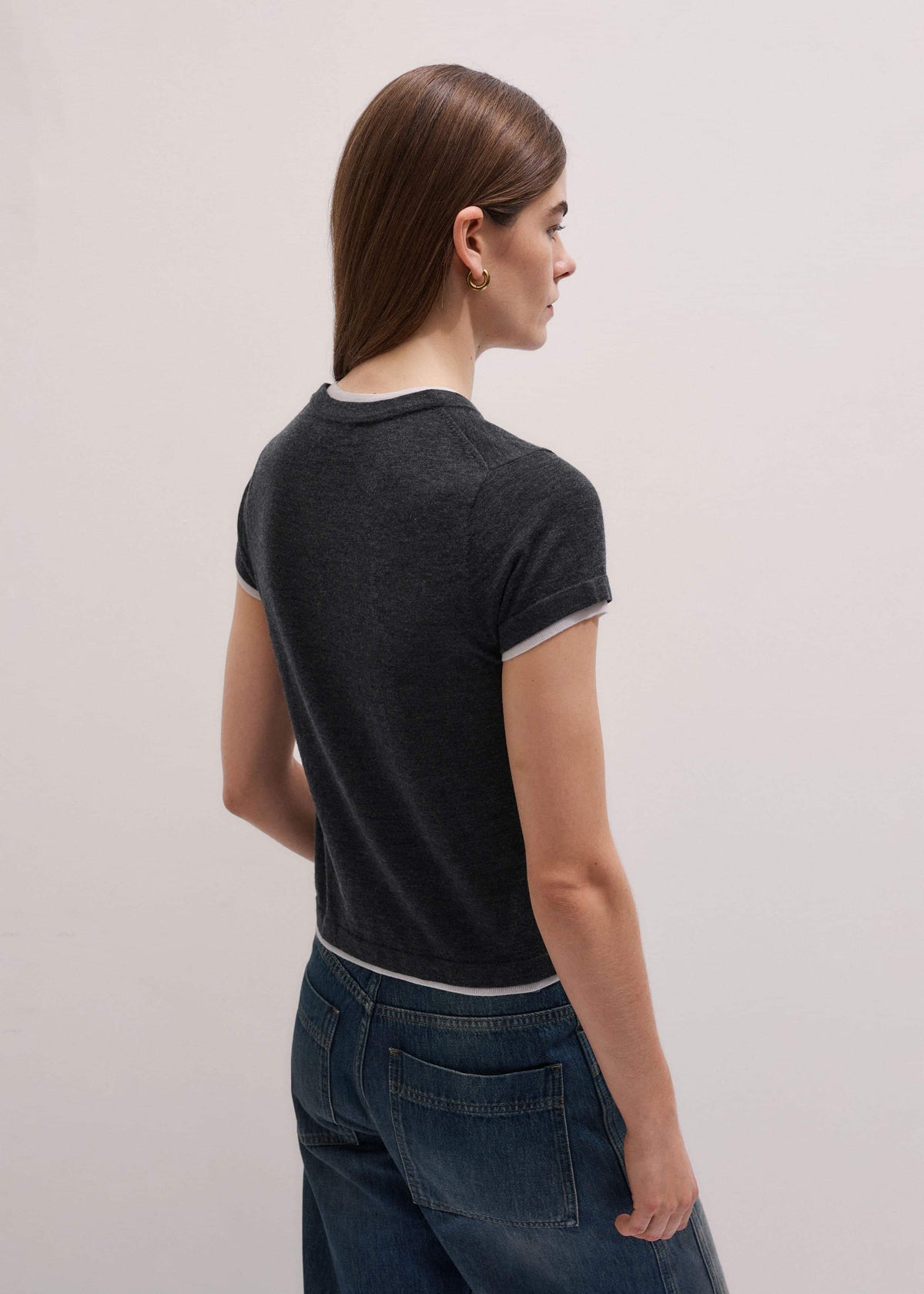 Grey Barely There Contrast Trim Knit Baby Tee | ME+EM Clothing