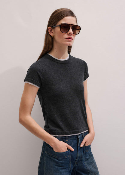 Grey Barely There Contrast Trim Knit Baby Tee | ME+EM Clothing