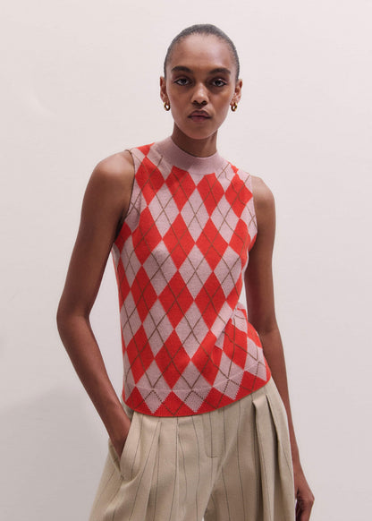 Pink Fine Argyle Slim Knit Vest | ME+EM Clothing