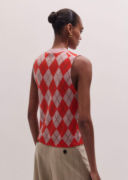 Pink Fine Argyle Slim Knit Vest | ME+EM Clothing